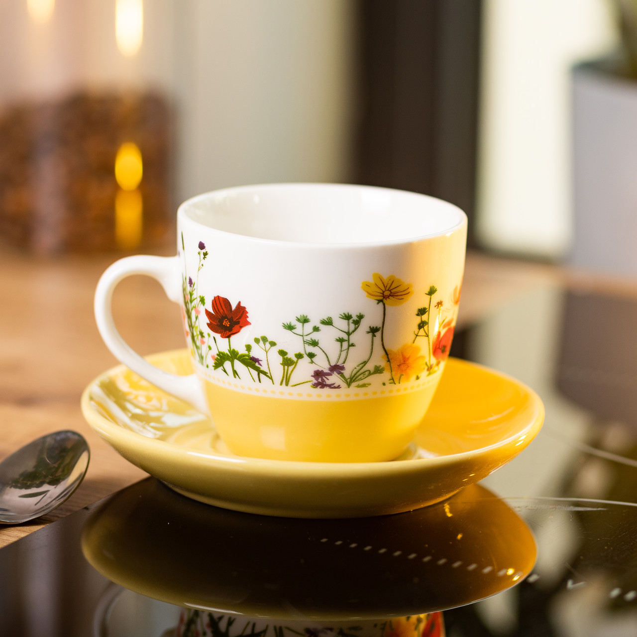 Керамическая чашка с блюдцем 250 (мл) для чая и кофе чашка с цветами Желтая Lugi_RX-N24723Y_Milantium_2
