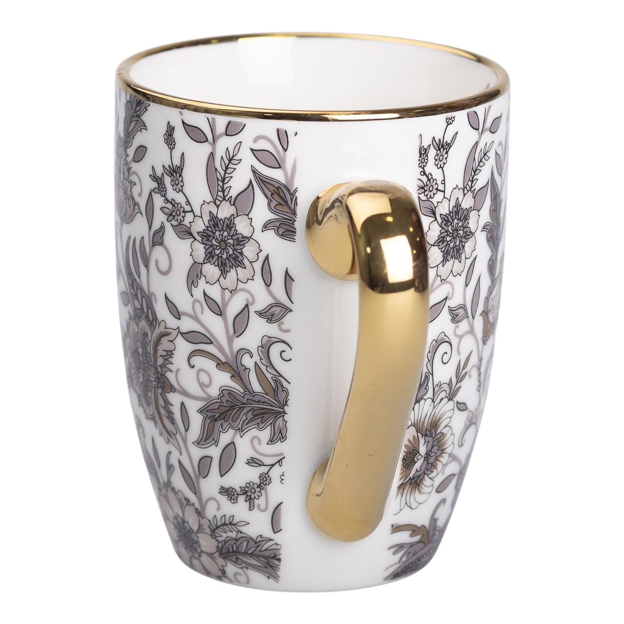 Керамическая чашка 400 (мл) с золотым ободком и золотой ручкой для чая и кофе Серая Lugi_RX-N240665G_Milantium_2