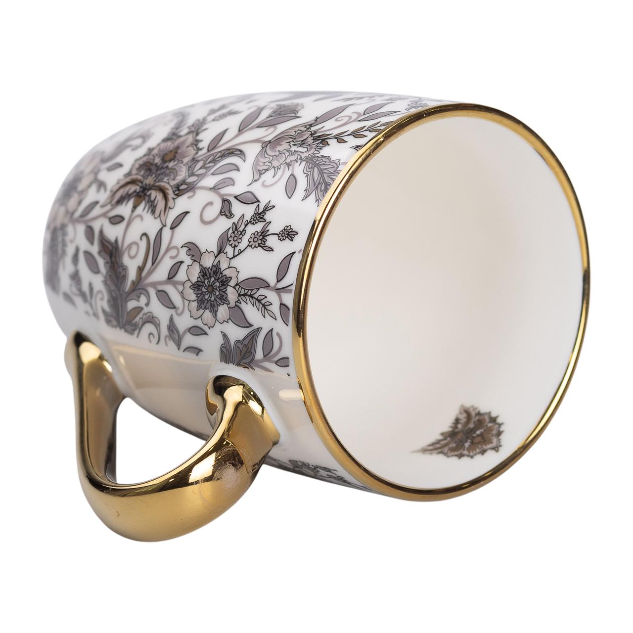 Керамическая чашка 400 (мл) с золотым ободком и золотой ручкой для чая и кофе Серая Lugi_RX-N240665G_Milantium_3