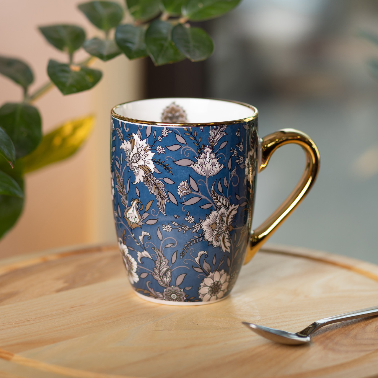 порцелянова чашка 400 мл із золотим обідком і золотою ручкою Синя RX-N240665BL_RX-N240665BL_Milantium_4
