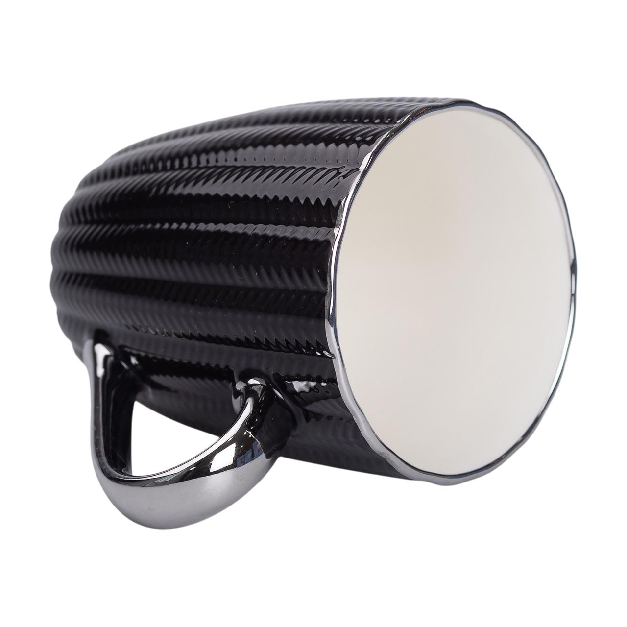 Чашка керамическая 400 (мл) с серебристым ободком и ручкой для чая Черная_RX-N231315B_Milantium_2