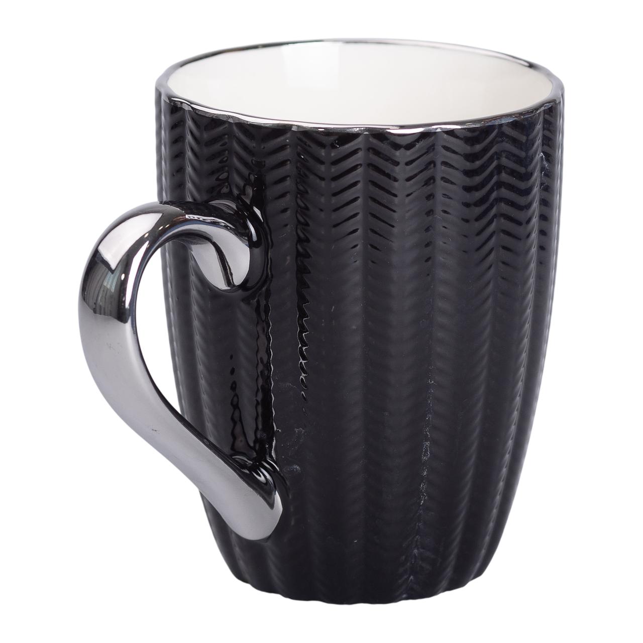Чашка керамическая 400 (мл) с серебристым ободком и ручкой для чая Черная_RX-N231315B_Milantium_3