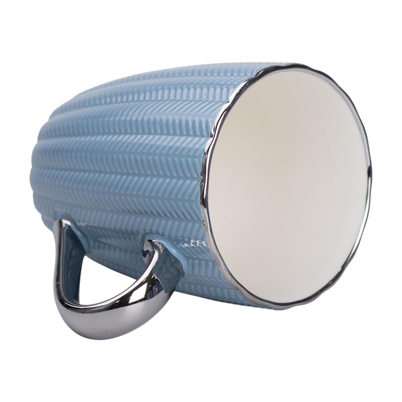 Чашка керамическая 400 (мл) с серебристым ободком и ручкой для чая