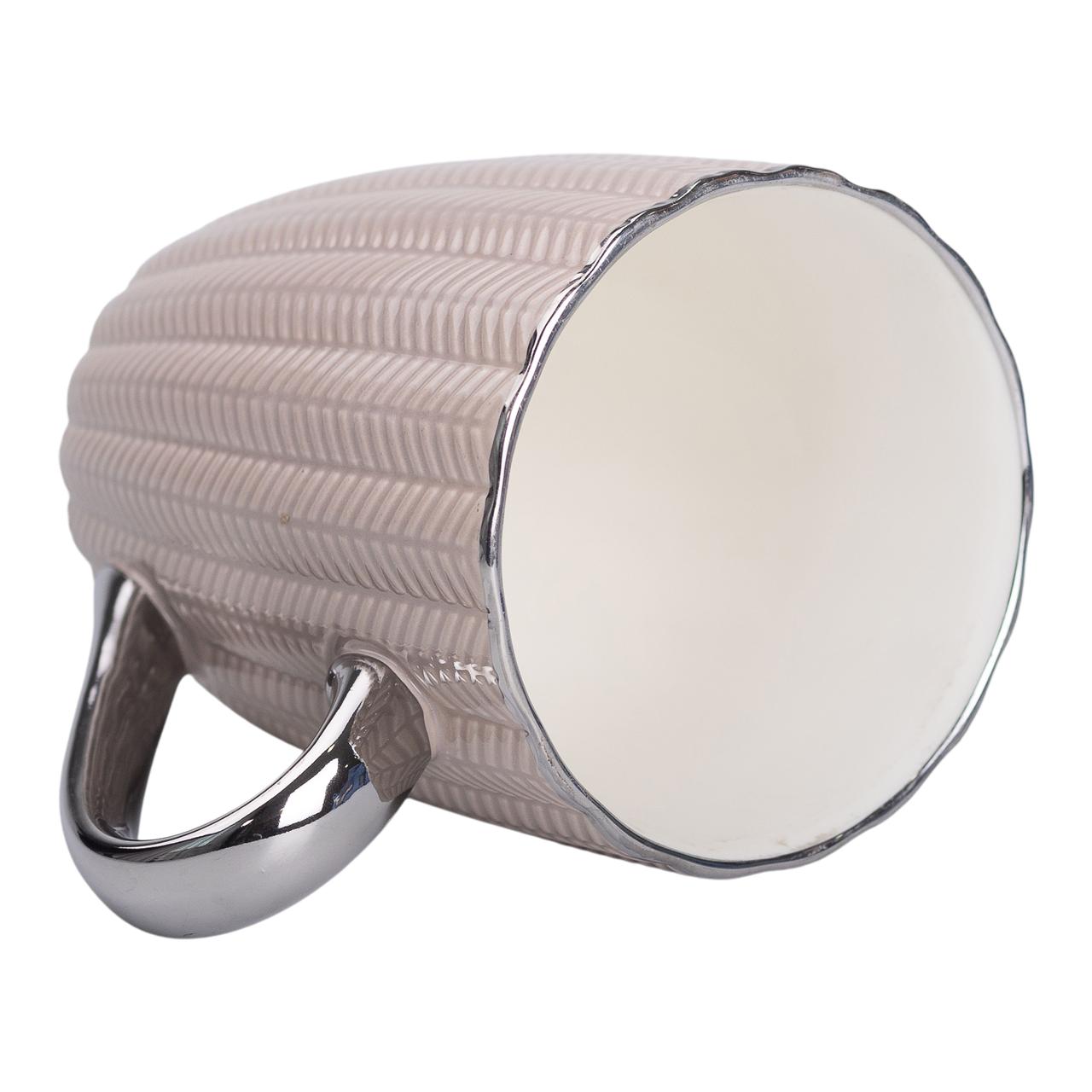 Чашка керамическая 400 (мл) с серебристым ободком и ручкой для чая