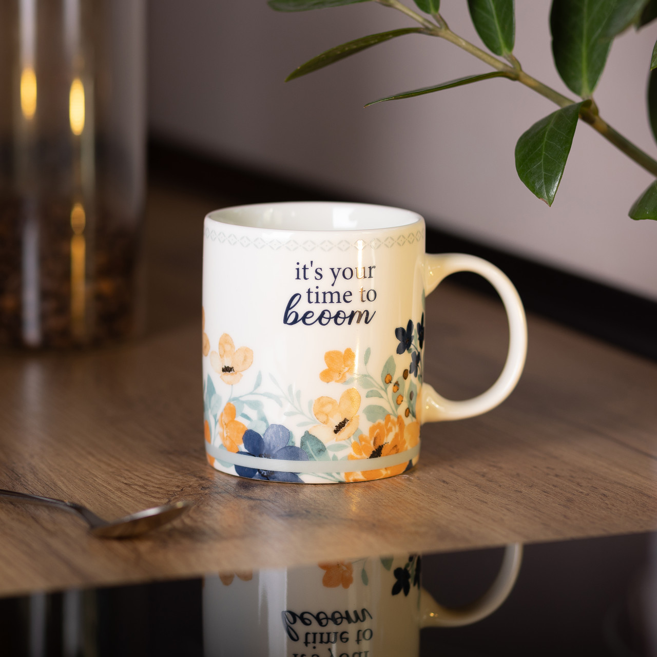 Кружка фарфорова з квітковим принтом 400 (мл) для чаю та кави Біла RX-N240139W_RX-N240139W_Milantium_4