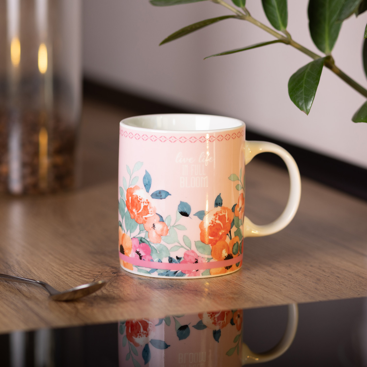 Кружка порцелянова з квітковим принтом 400 (мл) для чаю та кави Рожева RX-N240139P_RX-N240139P_Milantium_4