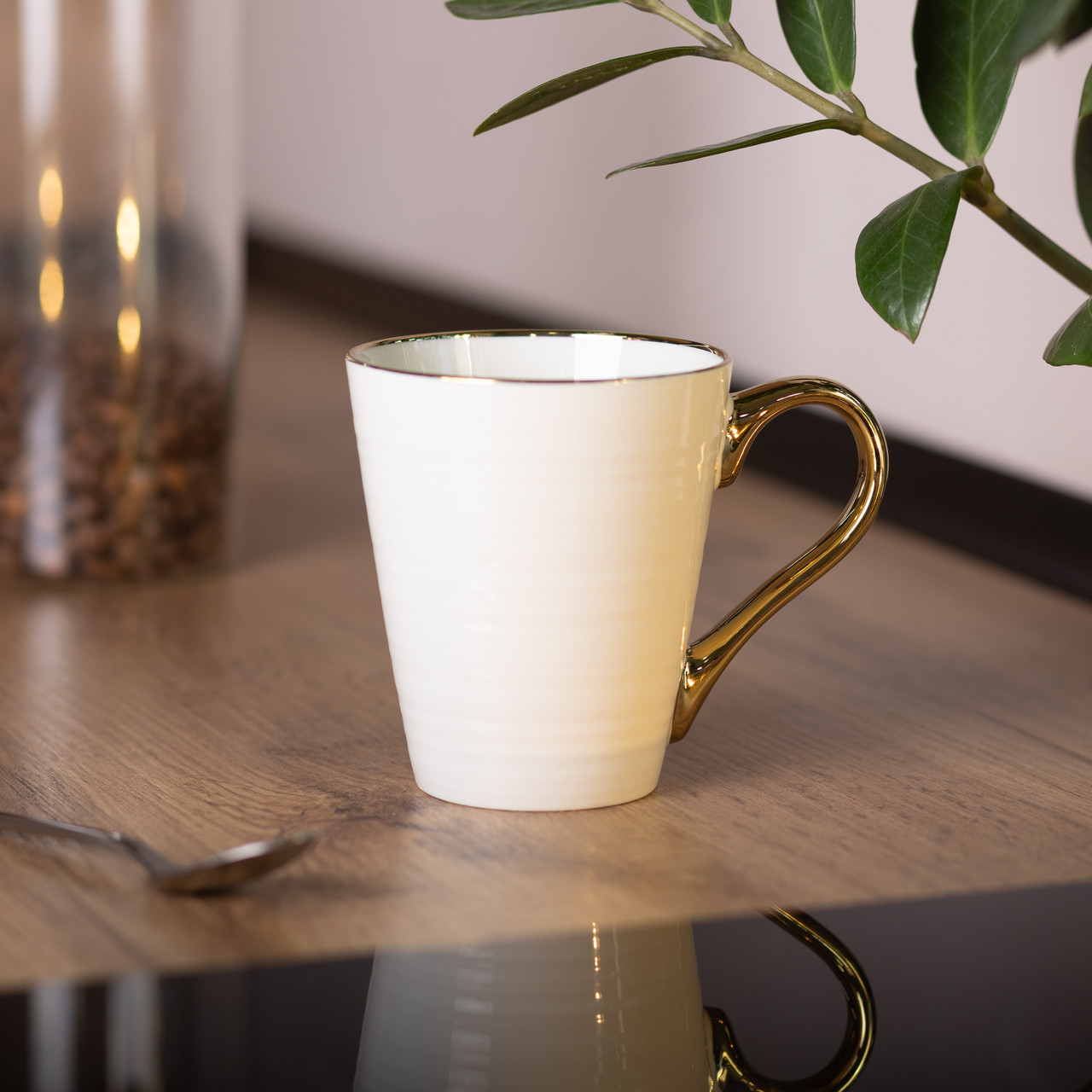 Кружка порцелянова із золотим обідком та позолоченою ручкою 320 (мл) Біла RX-N240624W_RX-N240624W_Milantium_3