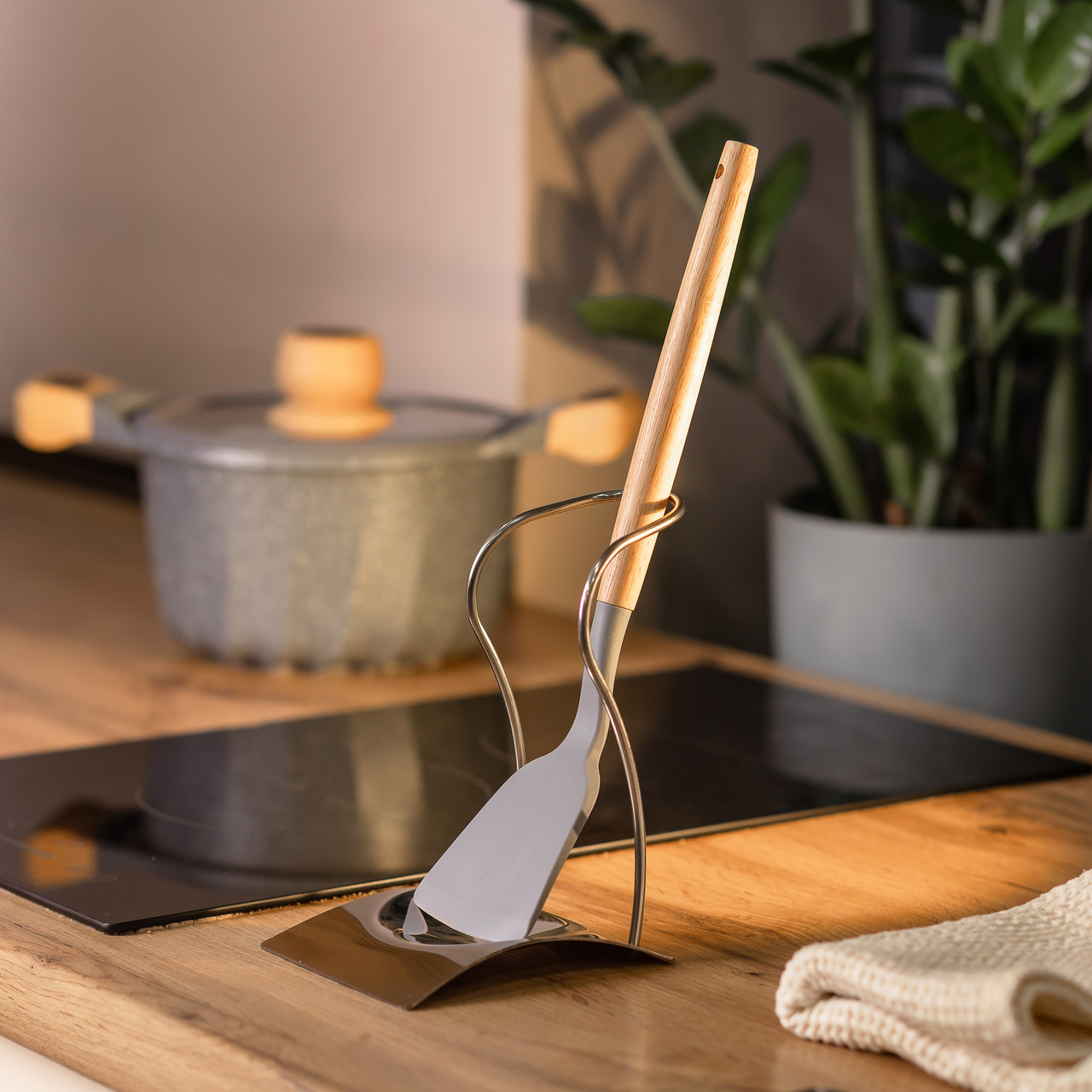 Подставка под половник лопаточку или ложку 12×10.5×17 см из нержавеющей стали Серебро Lugi_HP-19-15-Y_Milantium_5