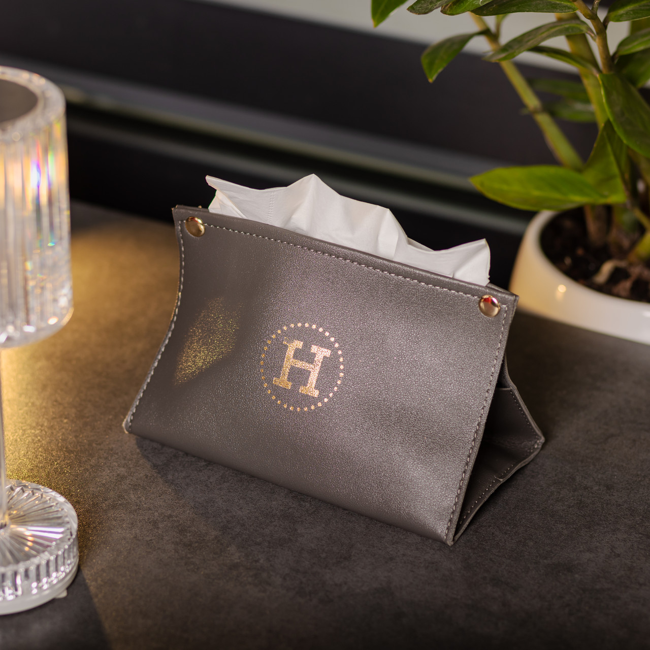 Салфетница из эко кожи 20х7.5х11.5 см органайзер для салфеток автомобильный на кнопках Серый_HP-3-213G_Milantium_5