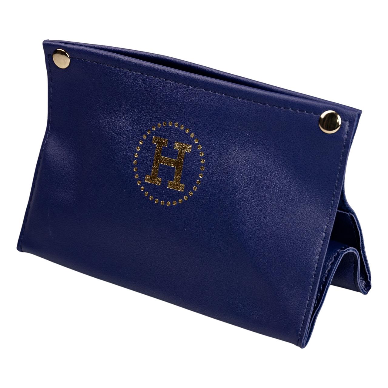 Салфетница из эко кожи 20х7.5х11.5 см органайзер для салфеток автомобильный на кнопках Синий_HP-3-213BL_Milantium_4