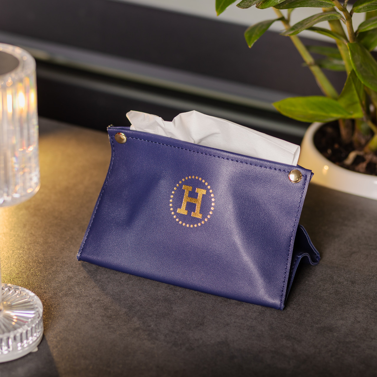 Салфетница из эко кожи 20х7.5х11.5 см органайзер для салфеток автомобильный на кнопках Синий_HP-3-213BL_Milantium_6