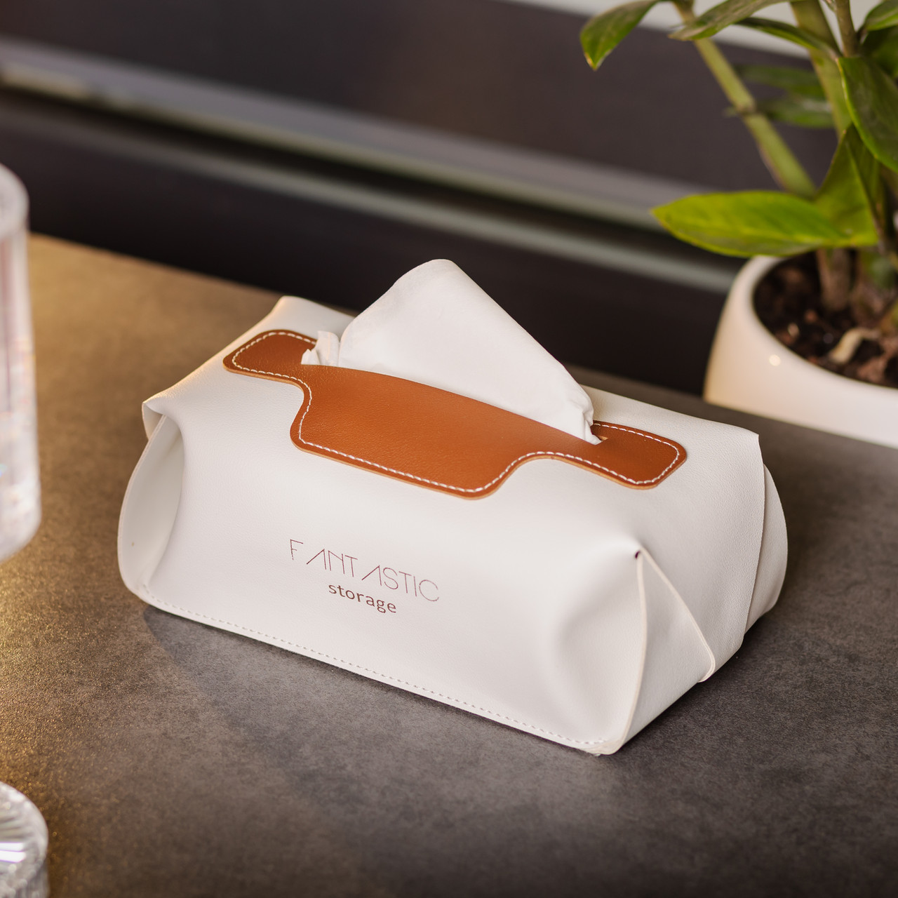 Салфетница из эко кожи 21х12х8 см контейнер для салфеток в автомобиль Белый_HP-3-210W_Milantium_5