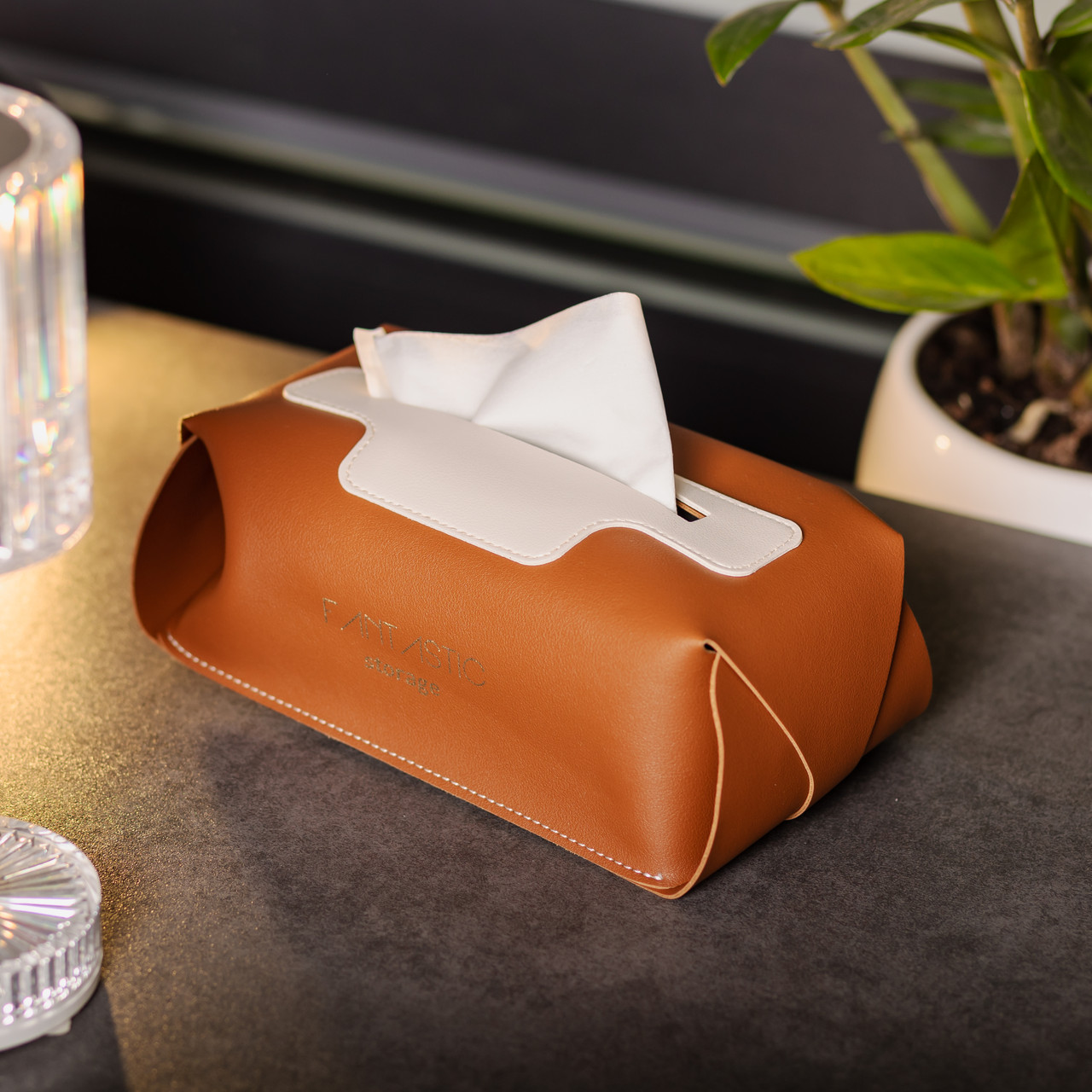 Серветниця з еко шкіри 21х12х8 см контейнер для серветок в автомобіль Коричневий HP-3-210BR_HP-3-210BR_Milantium_5