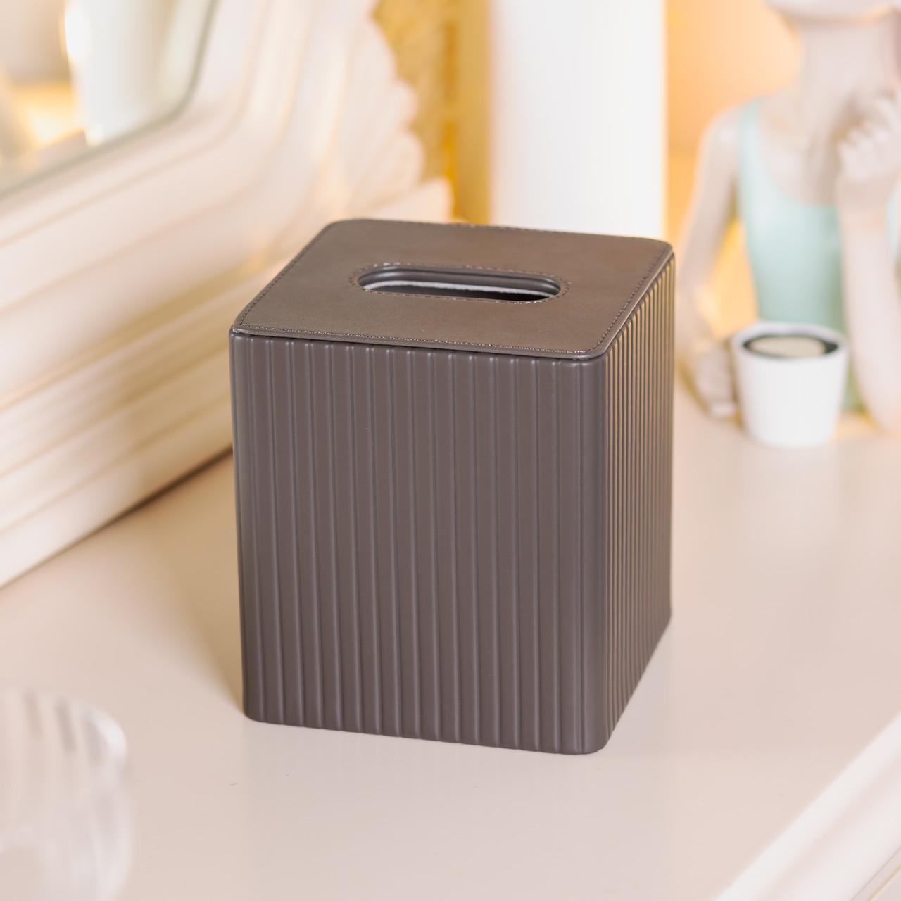 Серветниця з еко шкіри настільна 13х13х14.5 см органайзер для серветок Сірий HP-3-201G_HP-3-201G_Milantium_5