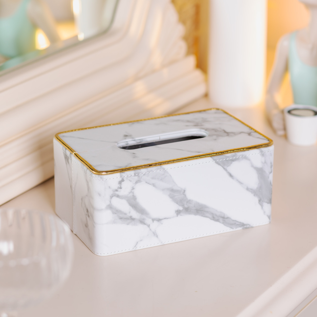 Салфетница из эко кожи 21.5х13х9 см органайзер для салфеток на стол для кафе и ресторанов Белый мрамор_HP-3-202_Milantium_6
