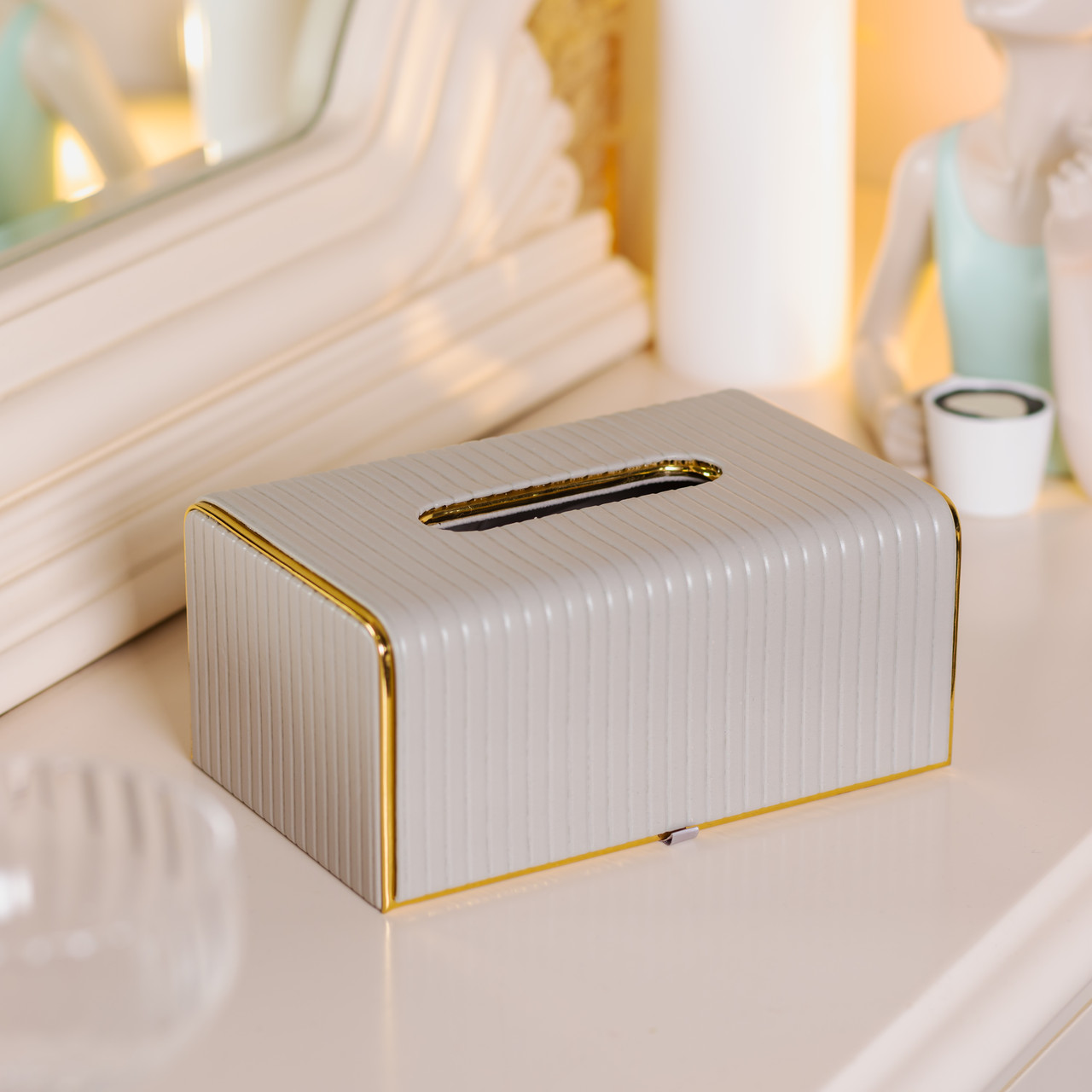 Салфетница из эко кожи 21.5х13х9 см органайзер для салфеток на стол Серый Lugi_HP-3-204G_Milantium_4