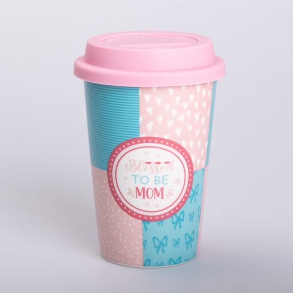 Склянка керамічна 420 (мл) із силіконовою кришкою Blessed to be mom_RX-N240288BM_Milantium_1