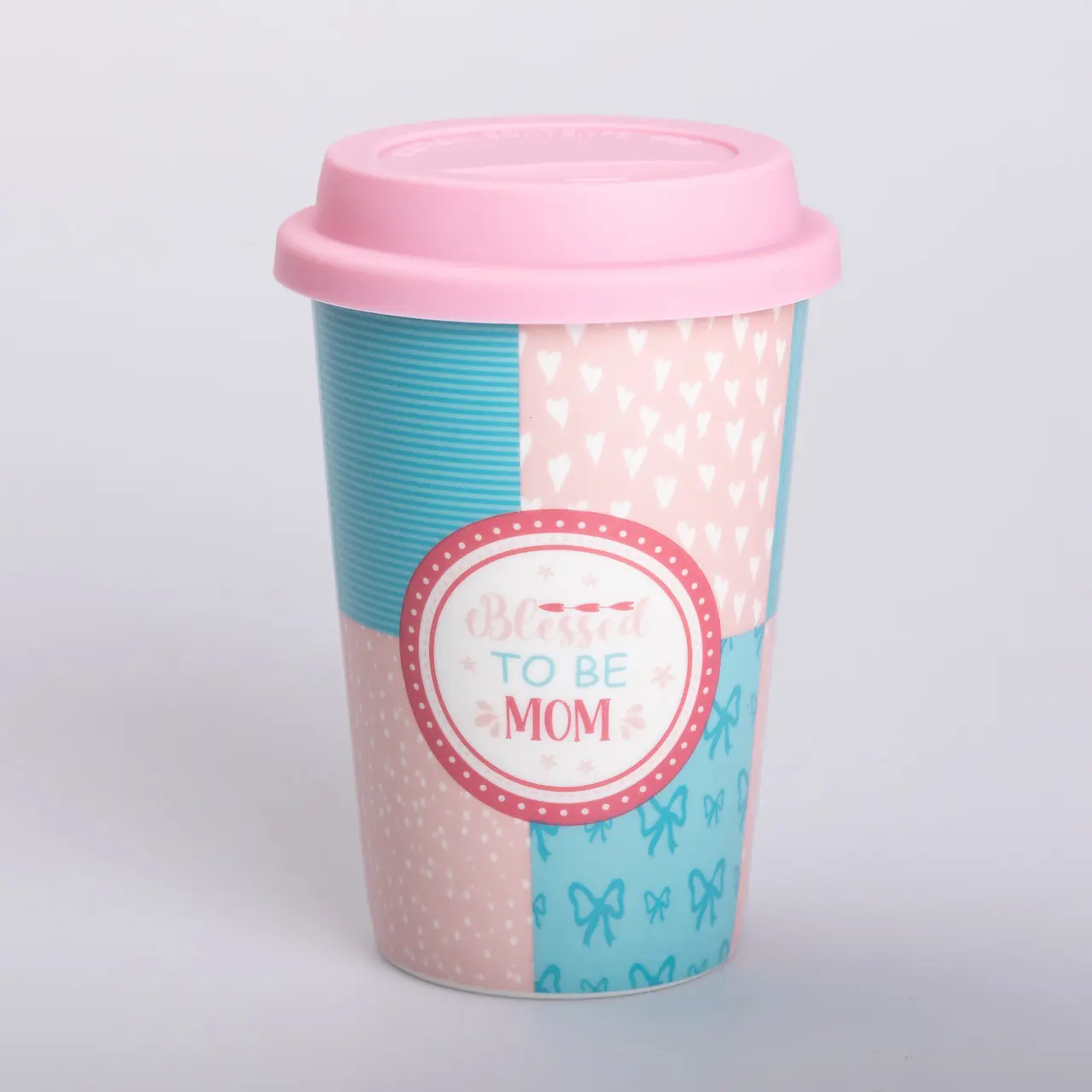 Склянка керамічна 420 (мл) із силіконовою кришкою Blessed to be mom – купити в Україні недорого