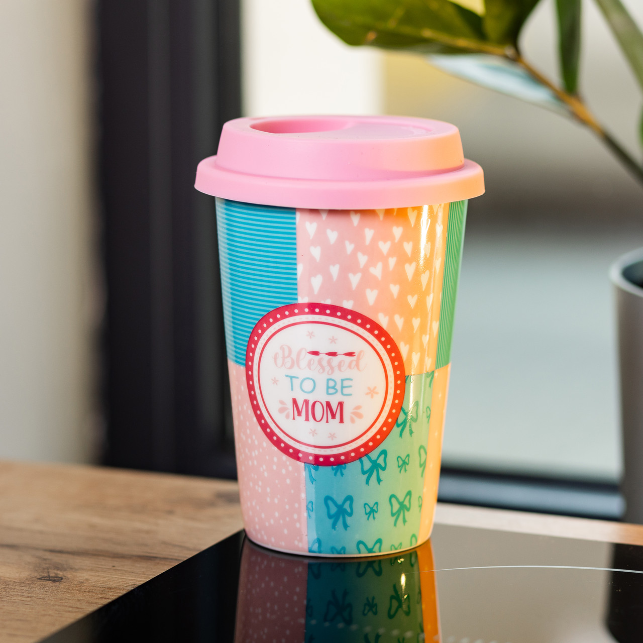 Стакан керамический 420 (мл) с силиконовой крышкой Blessed to be mom чашка без ручки Lugi_RX-N240288BM_Milantium_2