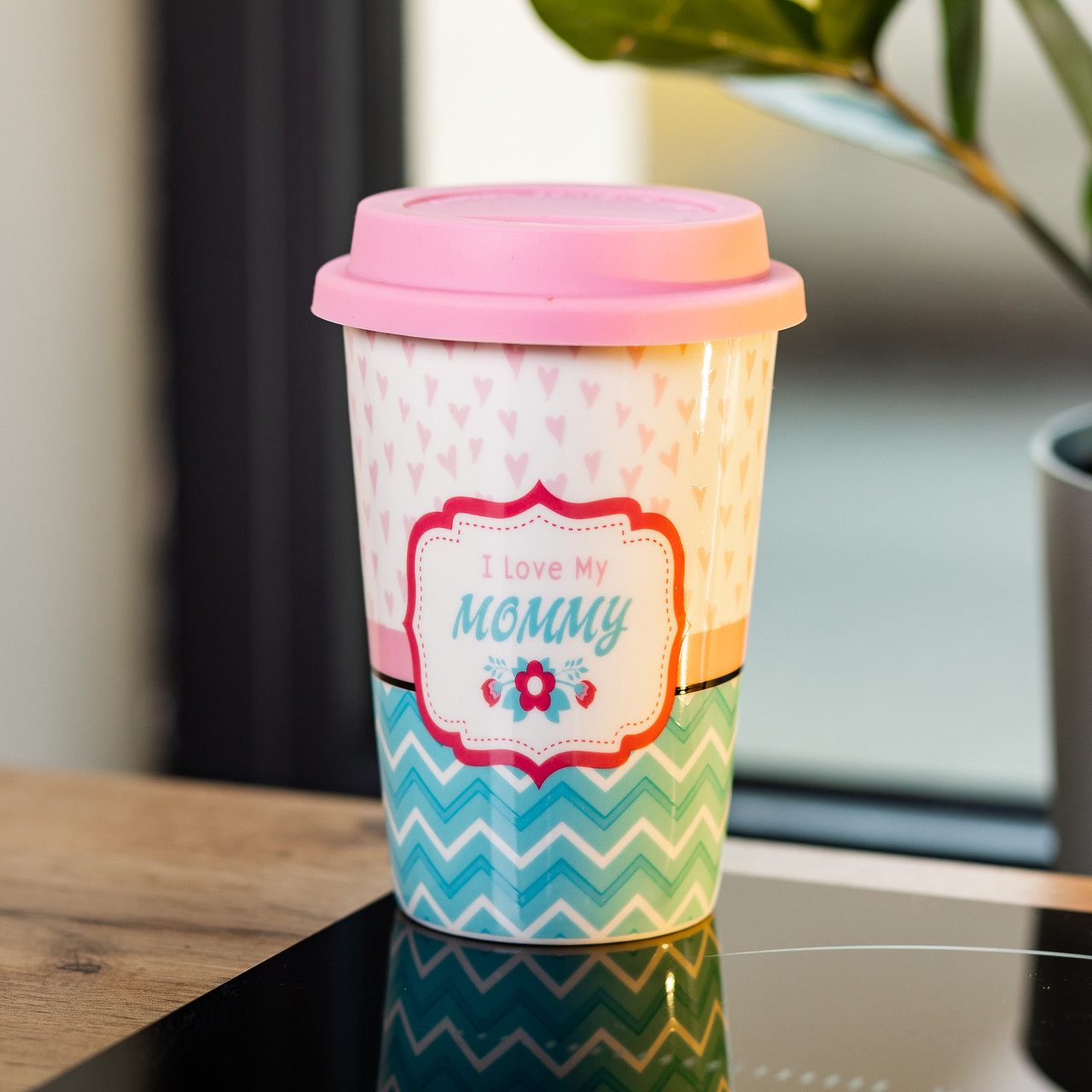 Стакан кружка керамический 420 (мл) с силиконовой крышкой I love my mommy чашка без ручки Lugi_RX-N240288LM_Milantium_2