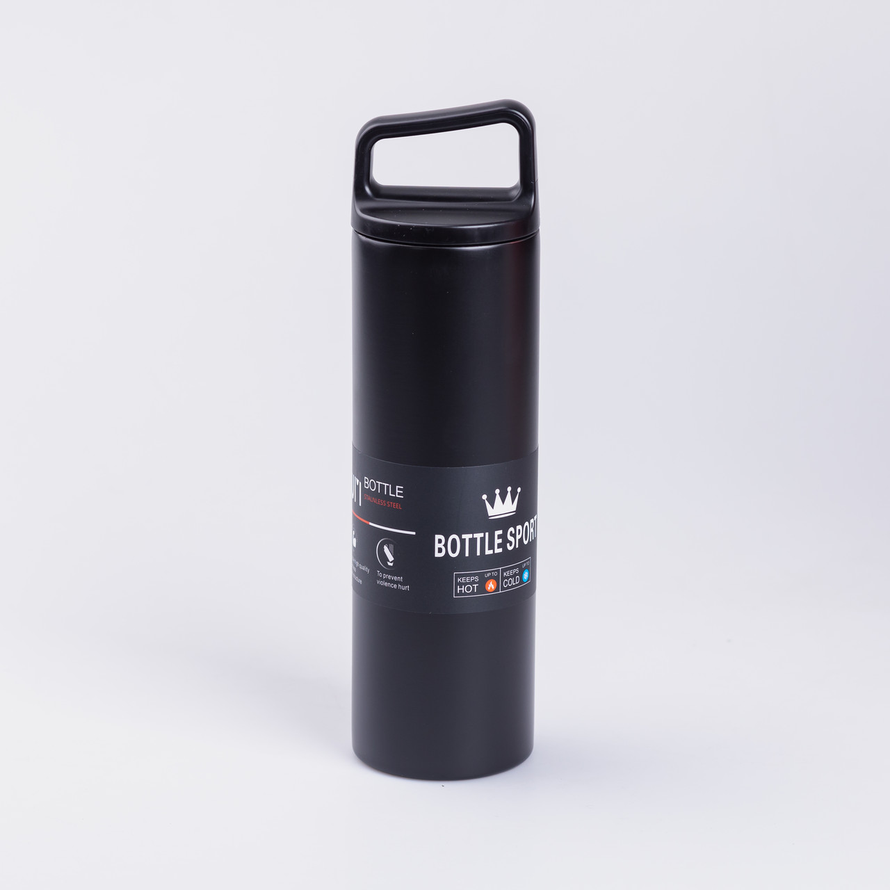 Термос металевий 500 мл з нержавіючої сталі Bottle Sport з ручкою чорний_HPGM5009B_Milantium_1