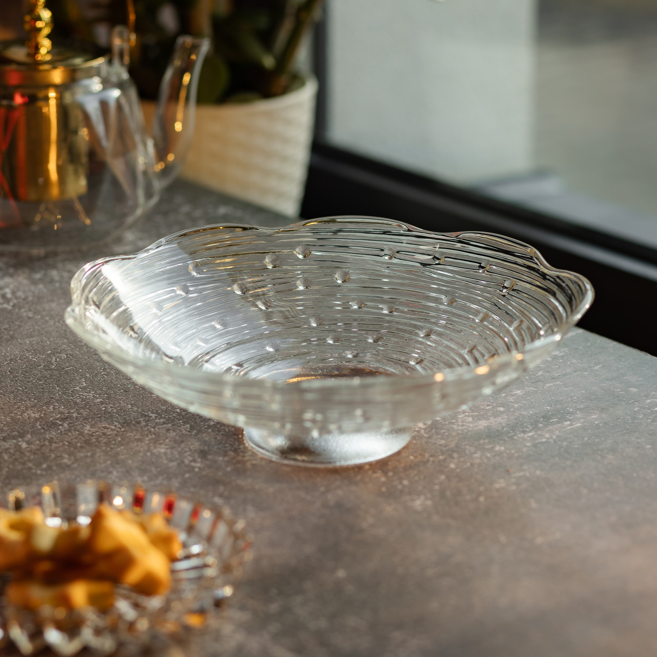 Фруктовниця скляна Ø23 ваза для фруктів Листя лотоса HP-YH-12_HP-YH-12_Milantium_6