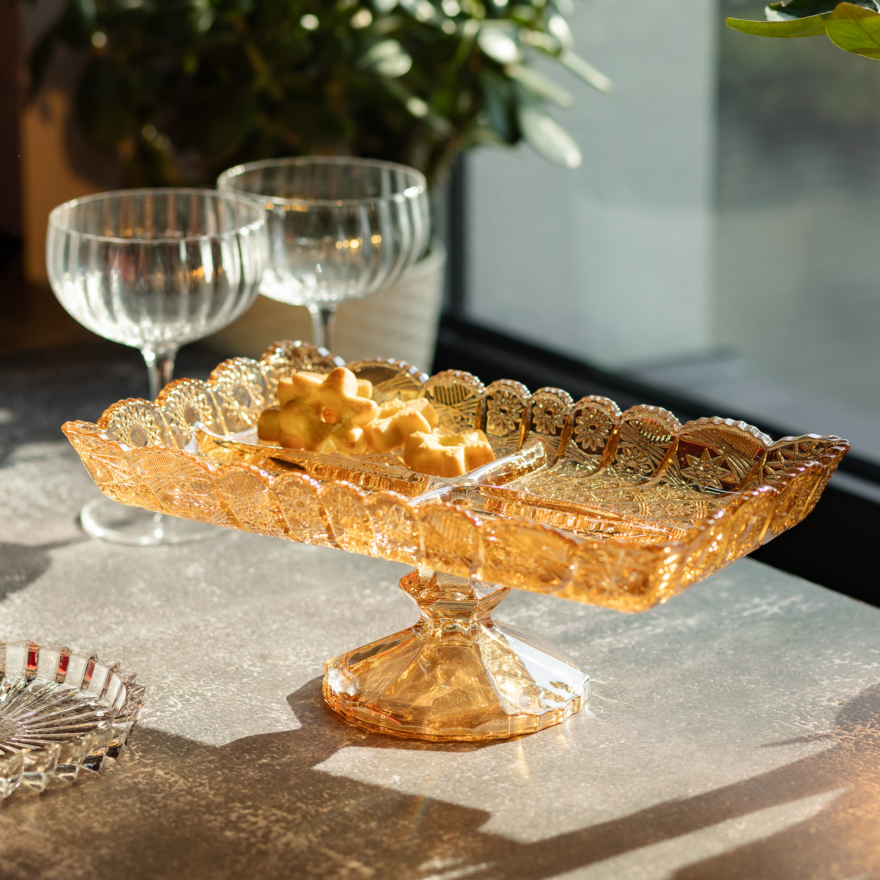 Фруктовниця скляна на ніжці 29х16.5х11 см прямокутна ваза для фруктів HP-YH-83_HP-YH-83_Milantium_5