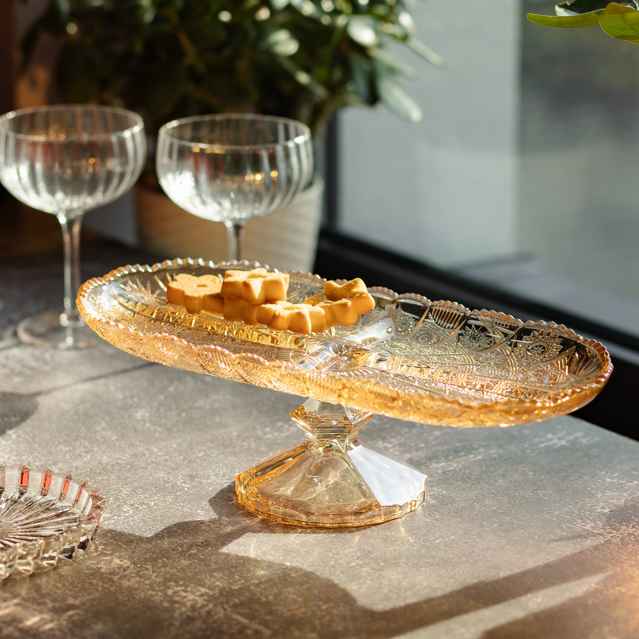 Фруктовниця скляна на ніжці 33.5х15х10.5 см овальна ваза для фруктів HP-YH-84_HP-YH-84_Milantium_4