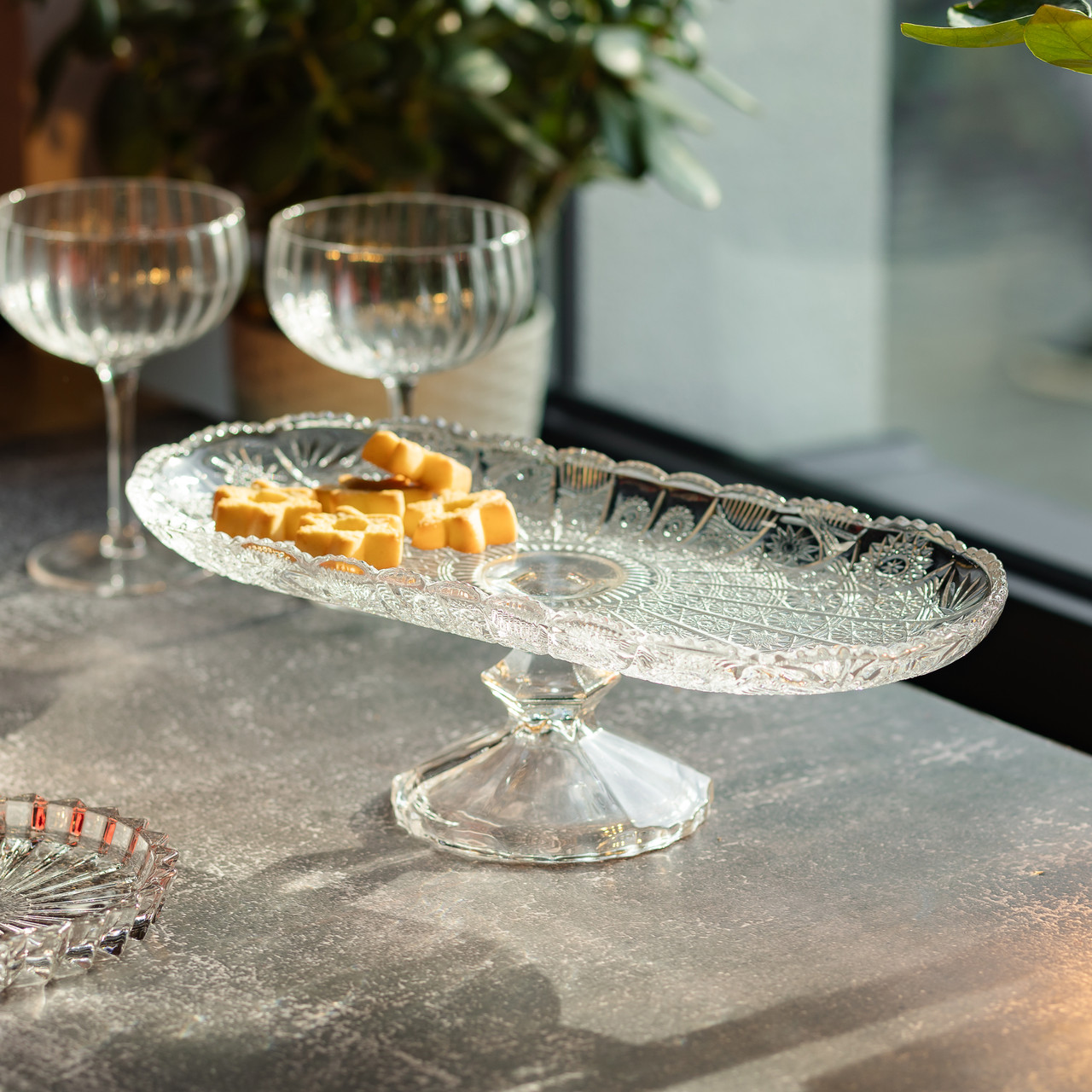 Фруктовниця скляна на ніжці 33.5х15х10 см овальна ваза для фруктів HP-YH-82_HP-YH-82_Milantium_5