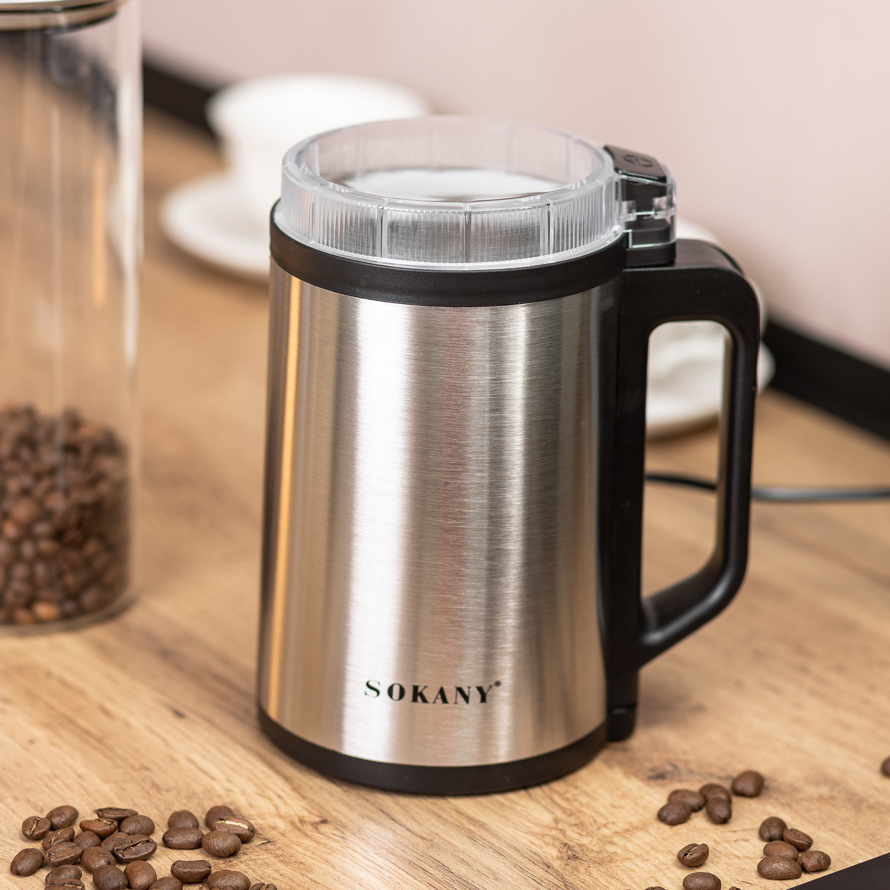 Кавомолка електрична 300 Вт автоматична 140 г для дрібного помолу із нержавіючої сталі Sokany SK-04021_Sk-04021_Милантиум_7