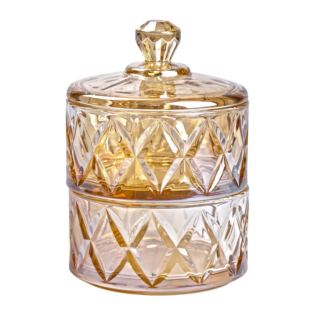 Цукерниця скляна із кришкою дворівнева Ø 10 см ваза конфетница коричнева HP-YH-81_HP-YH-81_Milantium_2