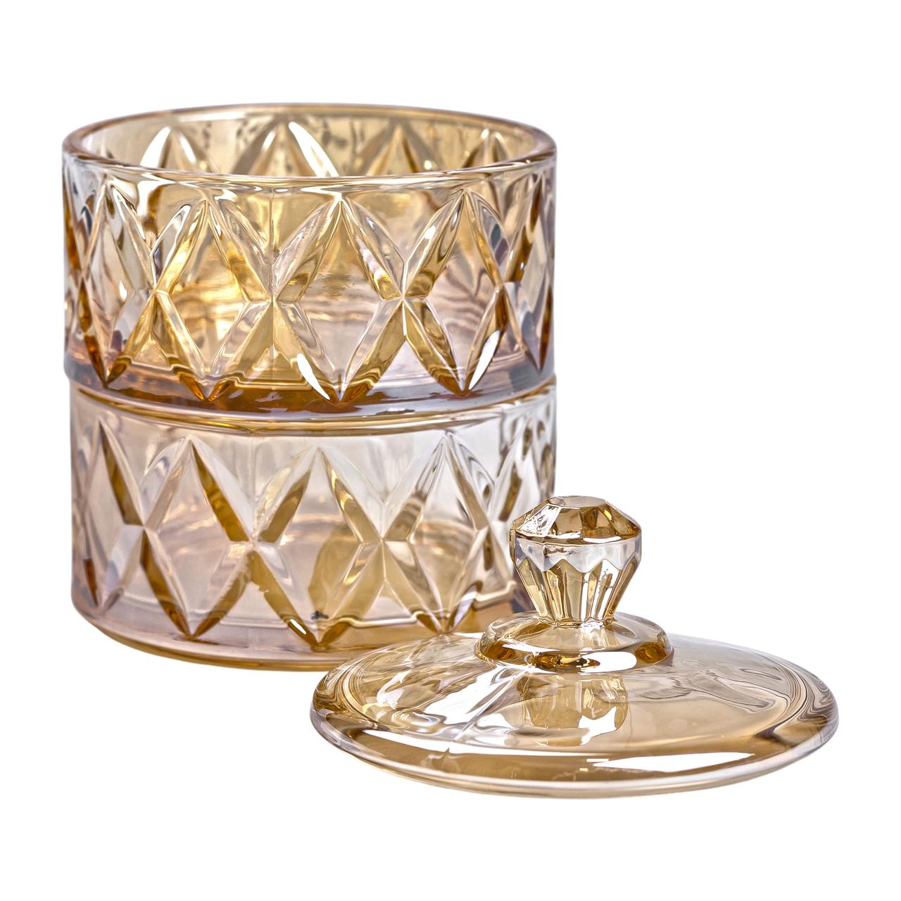 Цукерниця скляна із кришкою дворівнева Ø 10 см ваза конфетница коричнева HP-YH-81_HP-YH-81_Milantium_3