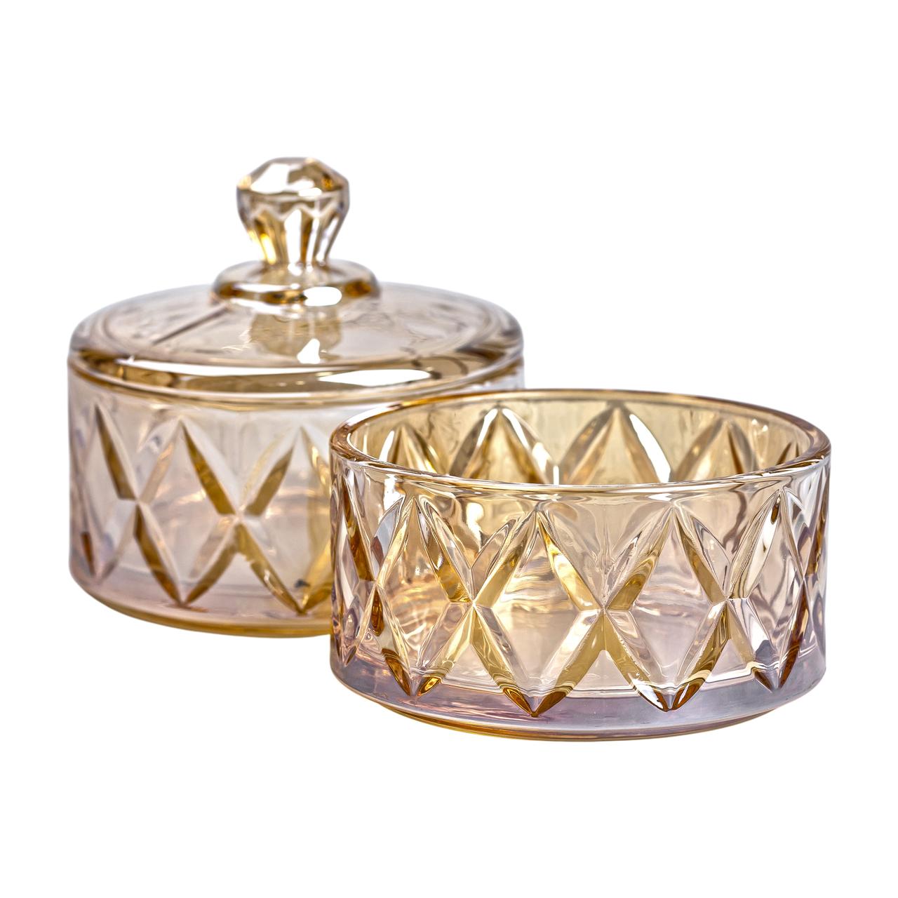 Цукерниця скляна із кришкою дворівнева Ø 10 см ваза конфетница коричнева HP-YH-81_HP-YH-81_Milantium_4