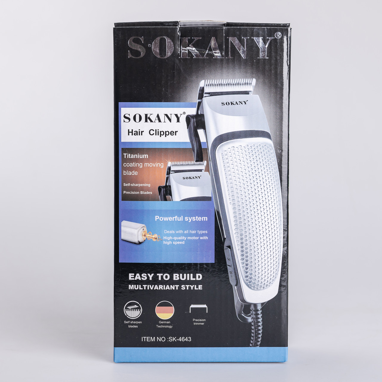 Машинка для стрижки волосся електрична 10 Вт універсальна 4 насадки Срібляста Sokany_SK-4643_Milantium_7