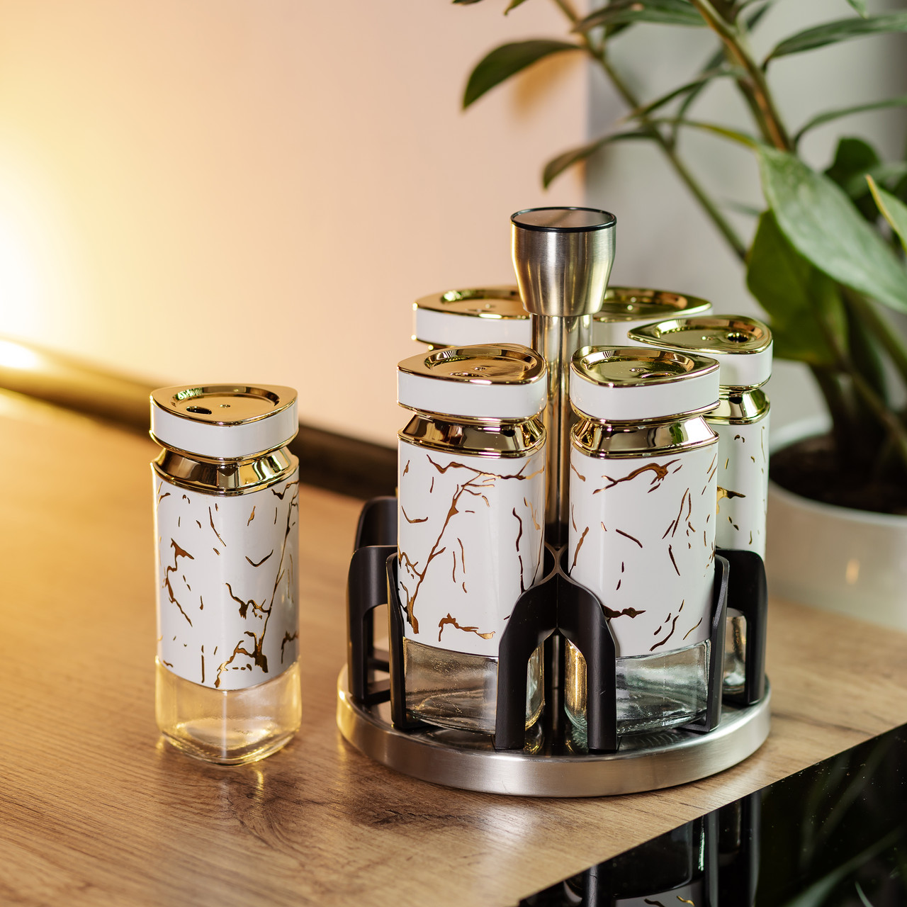 Набор банок для специй 6 шт 120 мл карусель для зберігання спецій HP-1332_HP-1332_Milantium_6