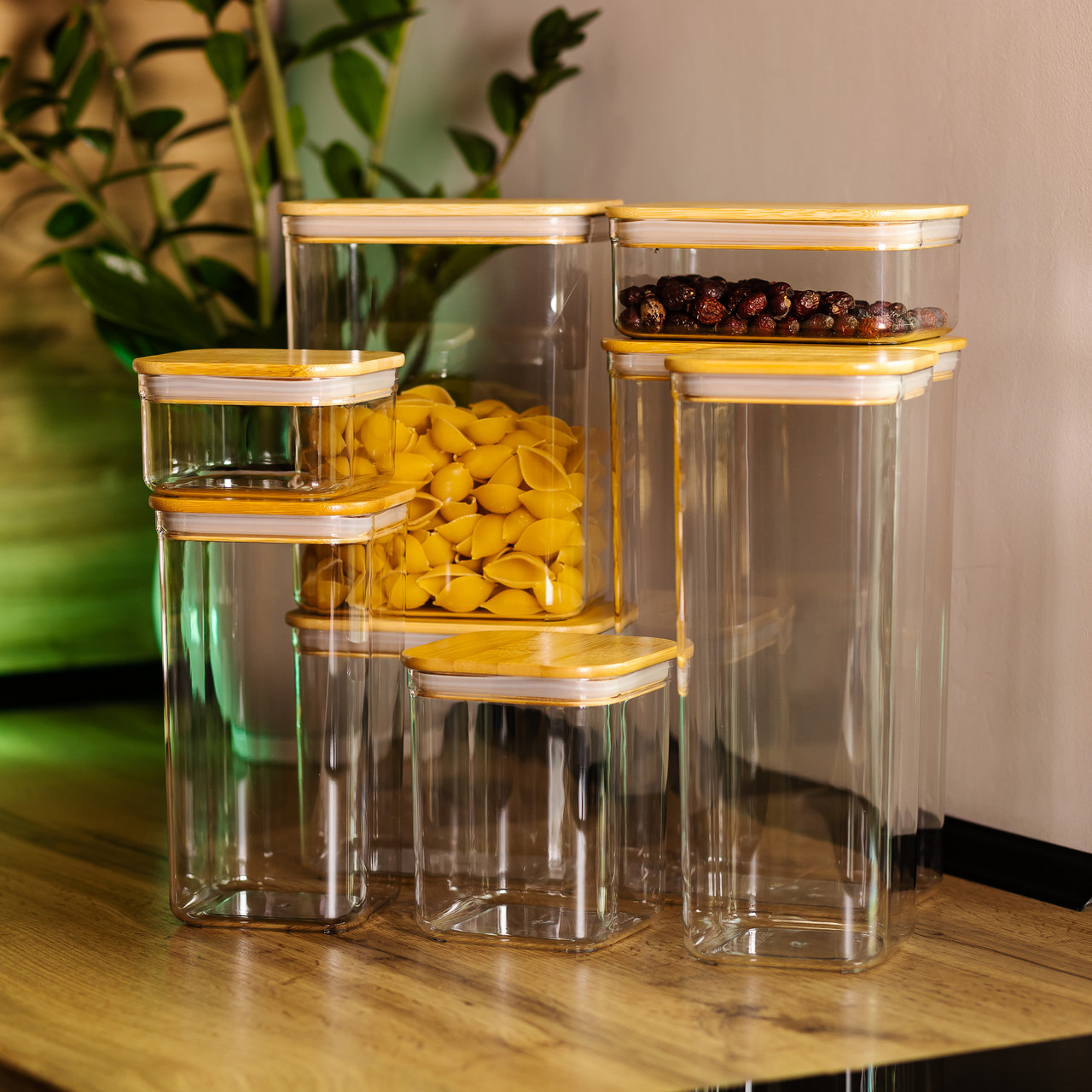 Набор банок для сыпучих продуктов 8 штук ємності з бамбуковою кришкою HP-1303_HP-1303_Milantium_6