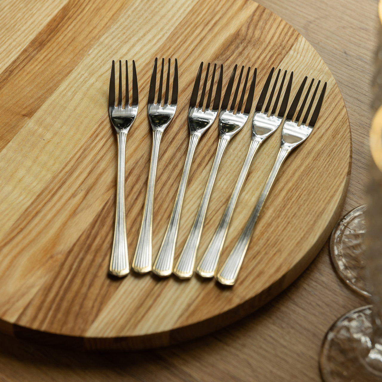 Набір десертних виделок 6 штук виделки для десерту з нержавіючої сталі 15.2 см Срібло із золотим оздобленням HP-20-34_HP-20-34_Milantium_4