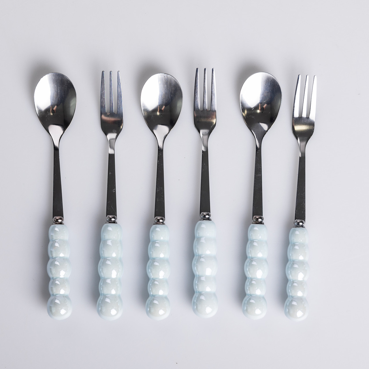 Набір десертних виделок і ложок на 3 персони з підставкою з кераміки 7 предметів Блакитний_HP-20-57_Milantium_2