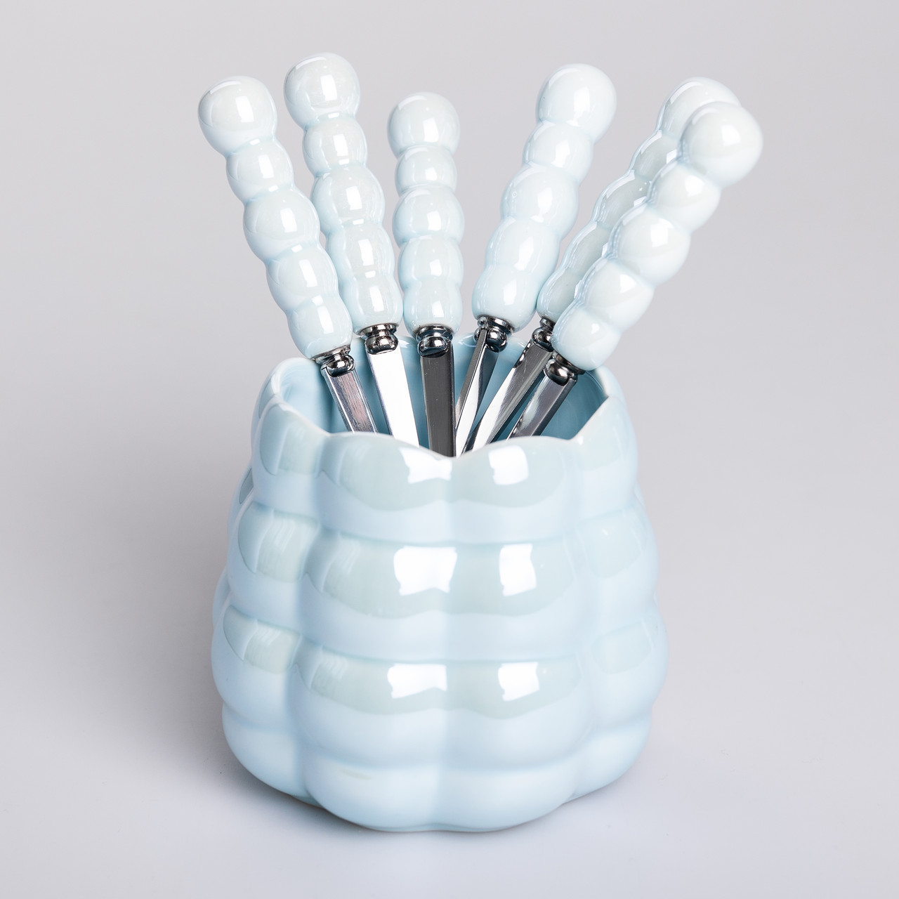 Набір десертних виделок і ложок на 3 персони з підставкою з кераміки 7 предметів Блакитний_HP-20-57_Milantium_3