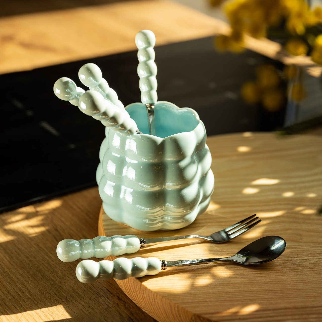 Набір десертних виделок і ложок на 3 персони з підставкою з кераміки 7 предметів Блакитний HP-20-57_HP-20-57_Milantium_5