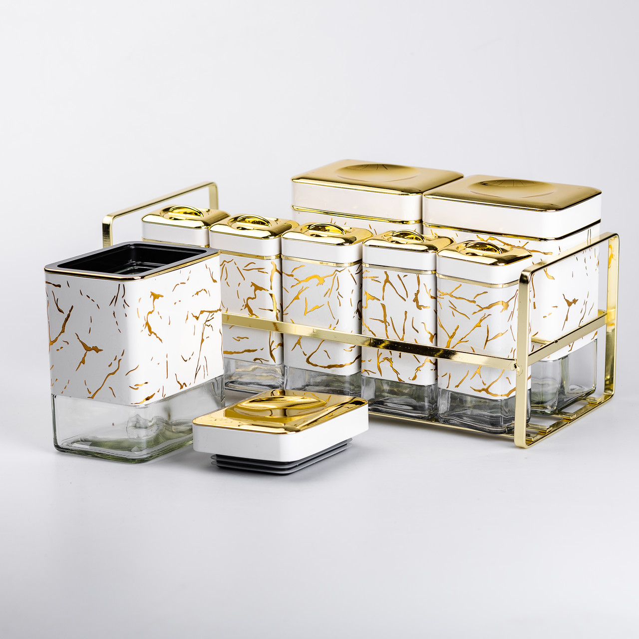 Набір для приправ та спецій на підставці 8 штук з кришками Білий_HP-1365_Milantium_4