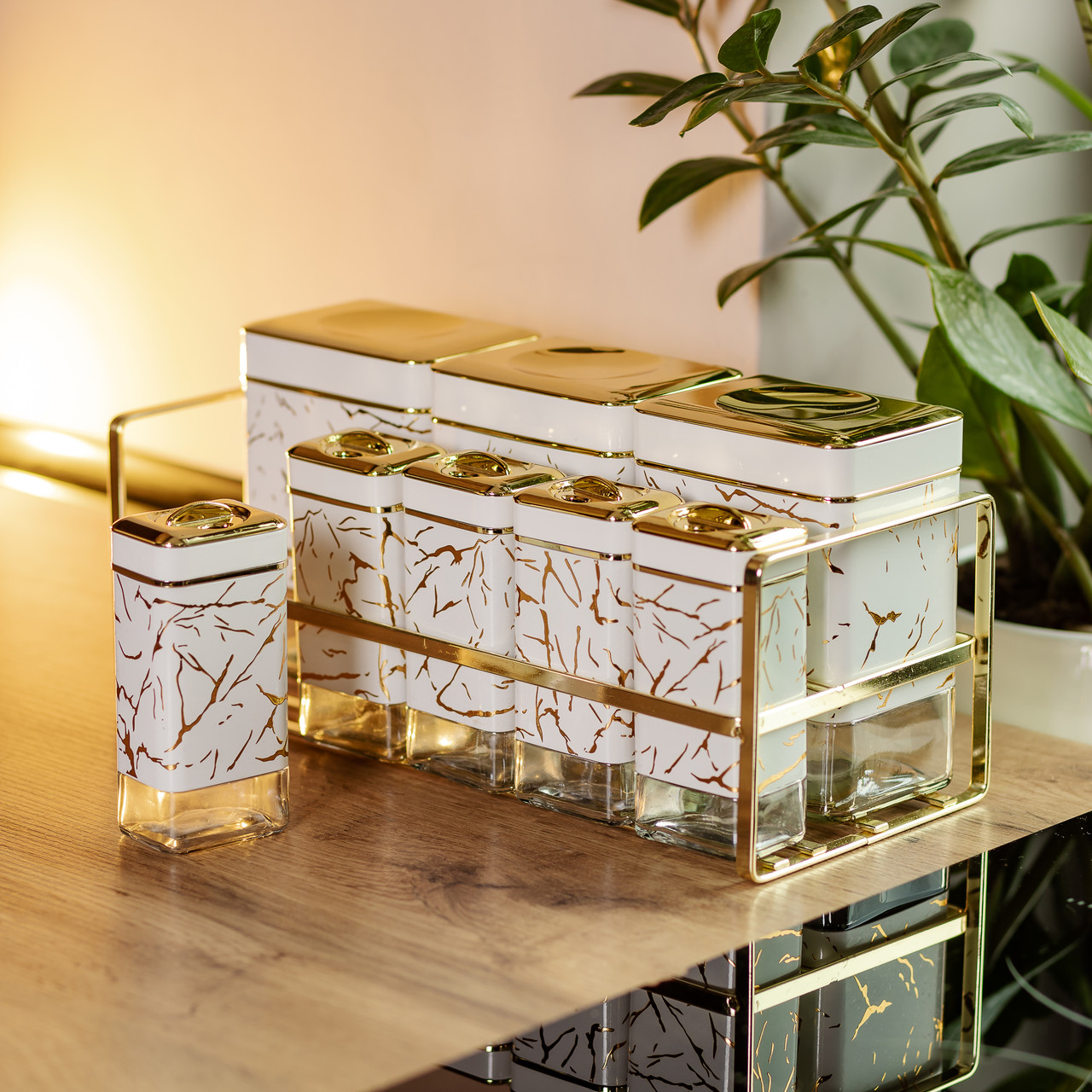 Набір для приправ та спецій на підставці 8 штук з кришками Білий HP-1365_HP-1365_Milantium_5