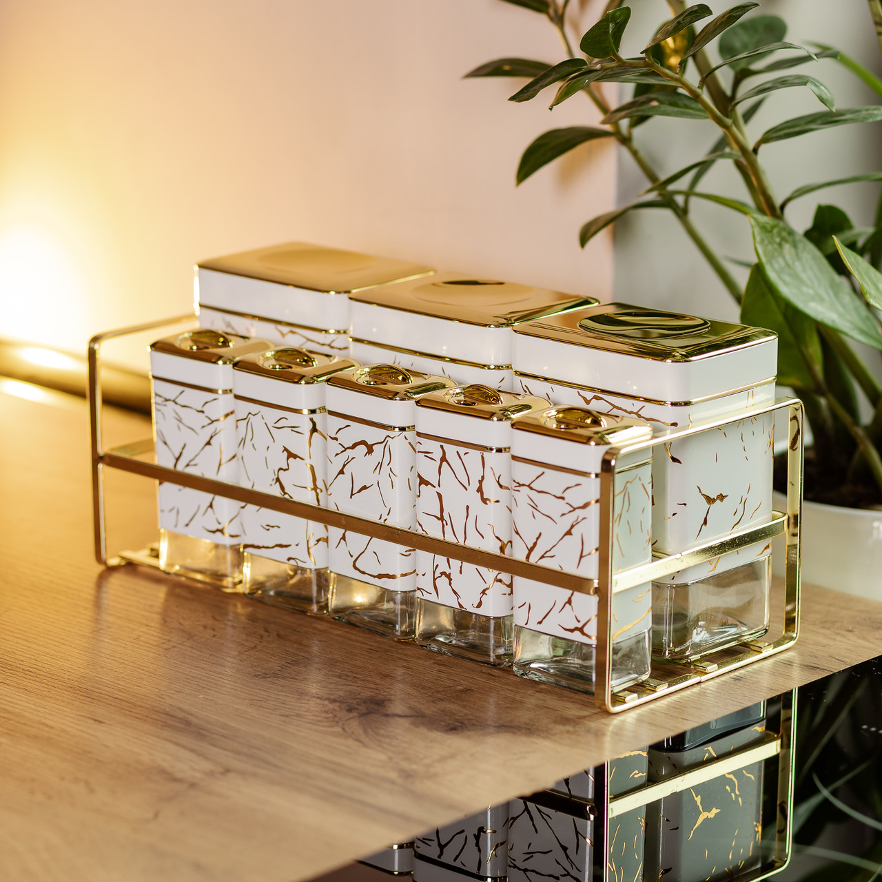 Набір для приправ та спецій на підставці 8 штук з кришками Білий HP-1365_HP-1365_Milantium_6