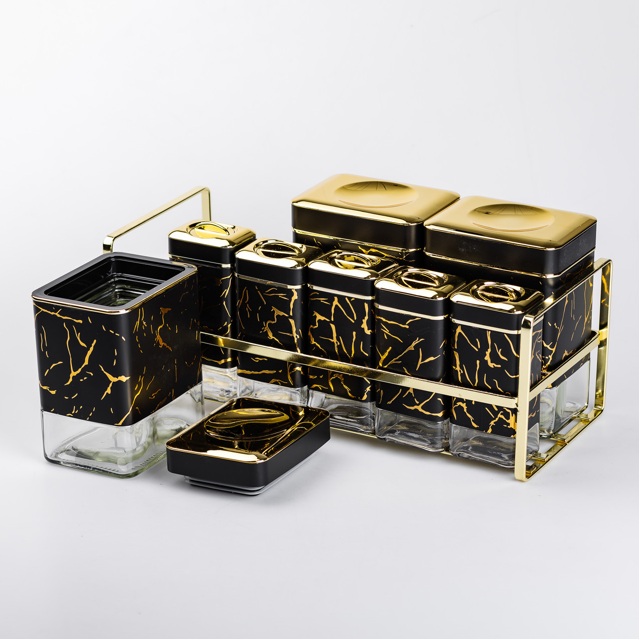 Набір для приправ та спецій на підставці 8 штук з кришками Чорний_HP-1364_Milantium_3