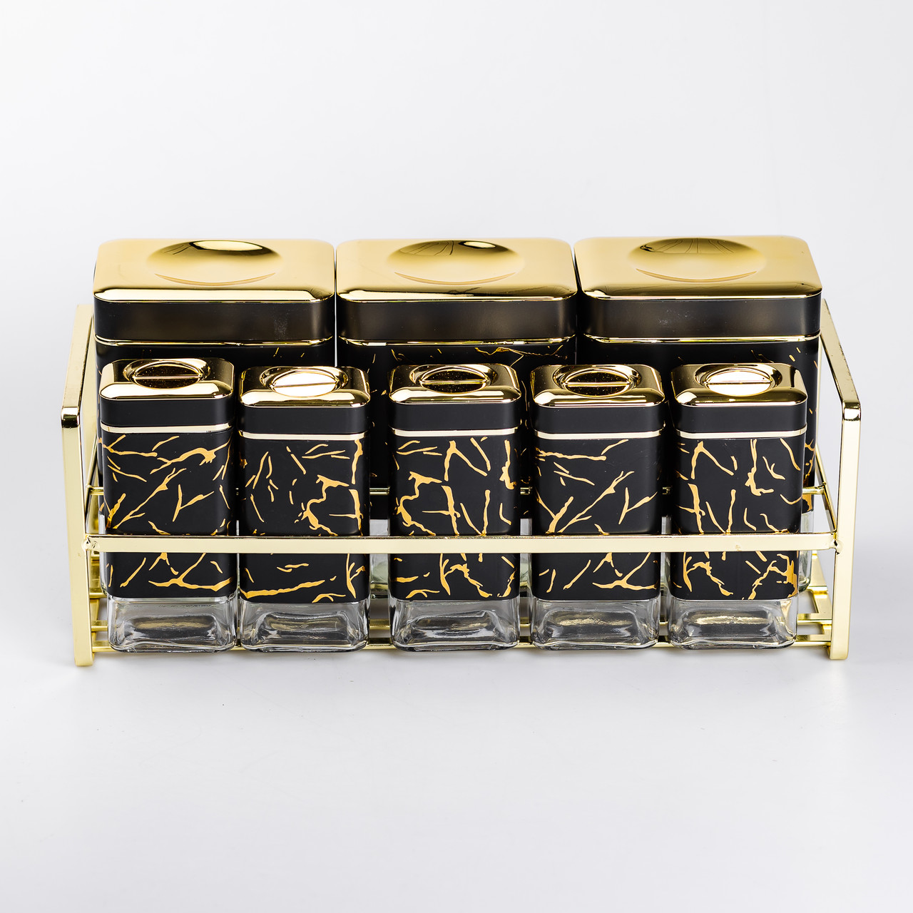 Набір для приправ та спецій на підставці 8 штук з кришками Чорний_HP-1364_Milantium_4