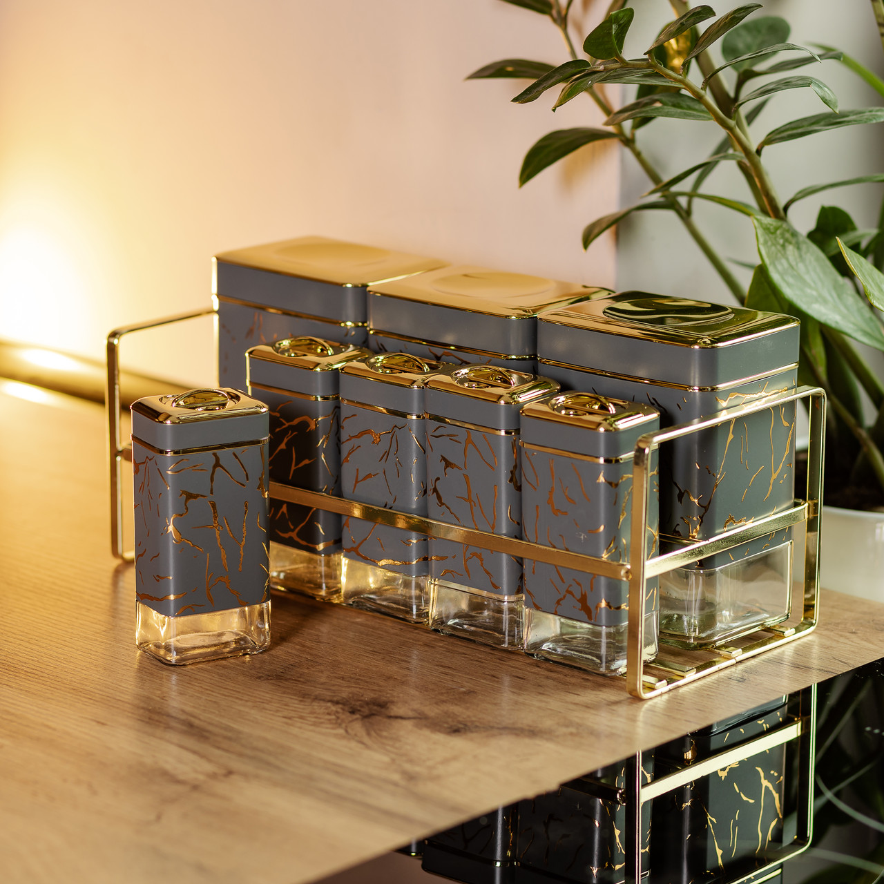 Набір для приправ та спецій на підставці 8 штук з кришками Сірий HP-1366_HP-1366_Milantium_5