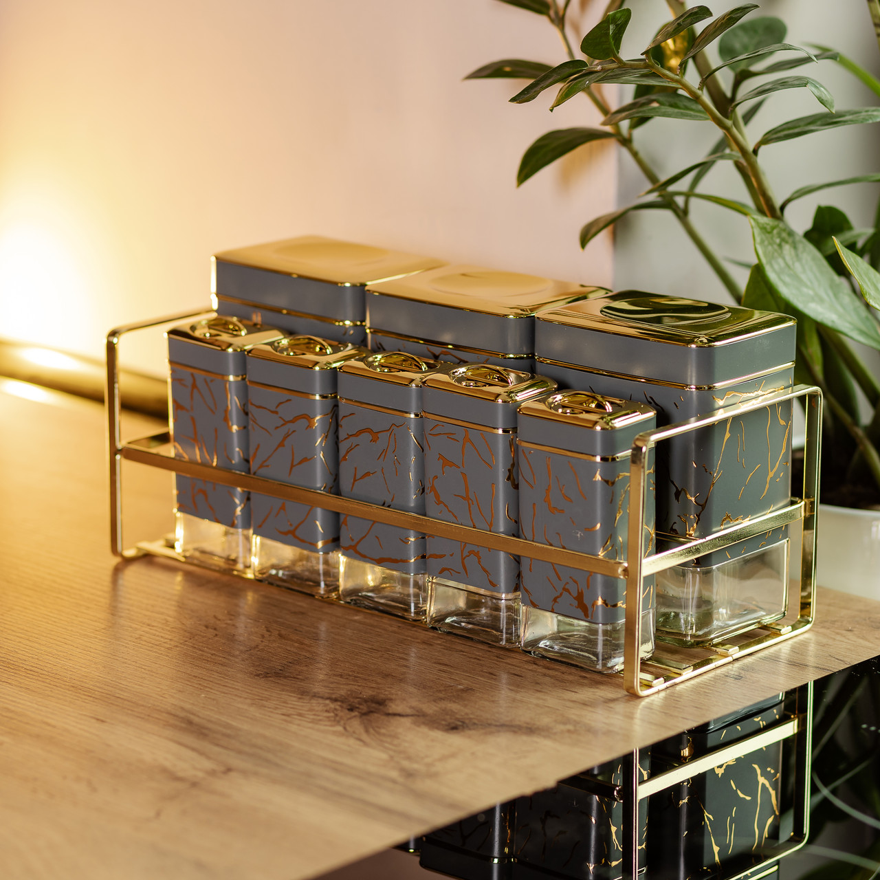 Набір для приправ та спецій на підставці 8 штук з кришками Сірий HP-1366_HP-1366_Milantium_6