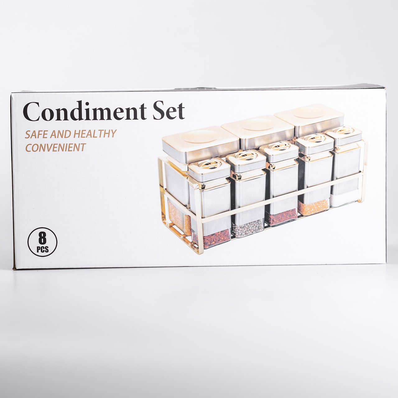 Набір для приправ та спецій на підставці 8 штук з кришками Сірий_HP-1366_Milantium_7