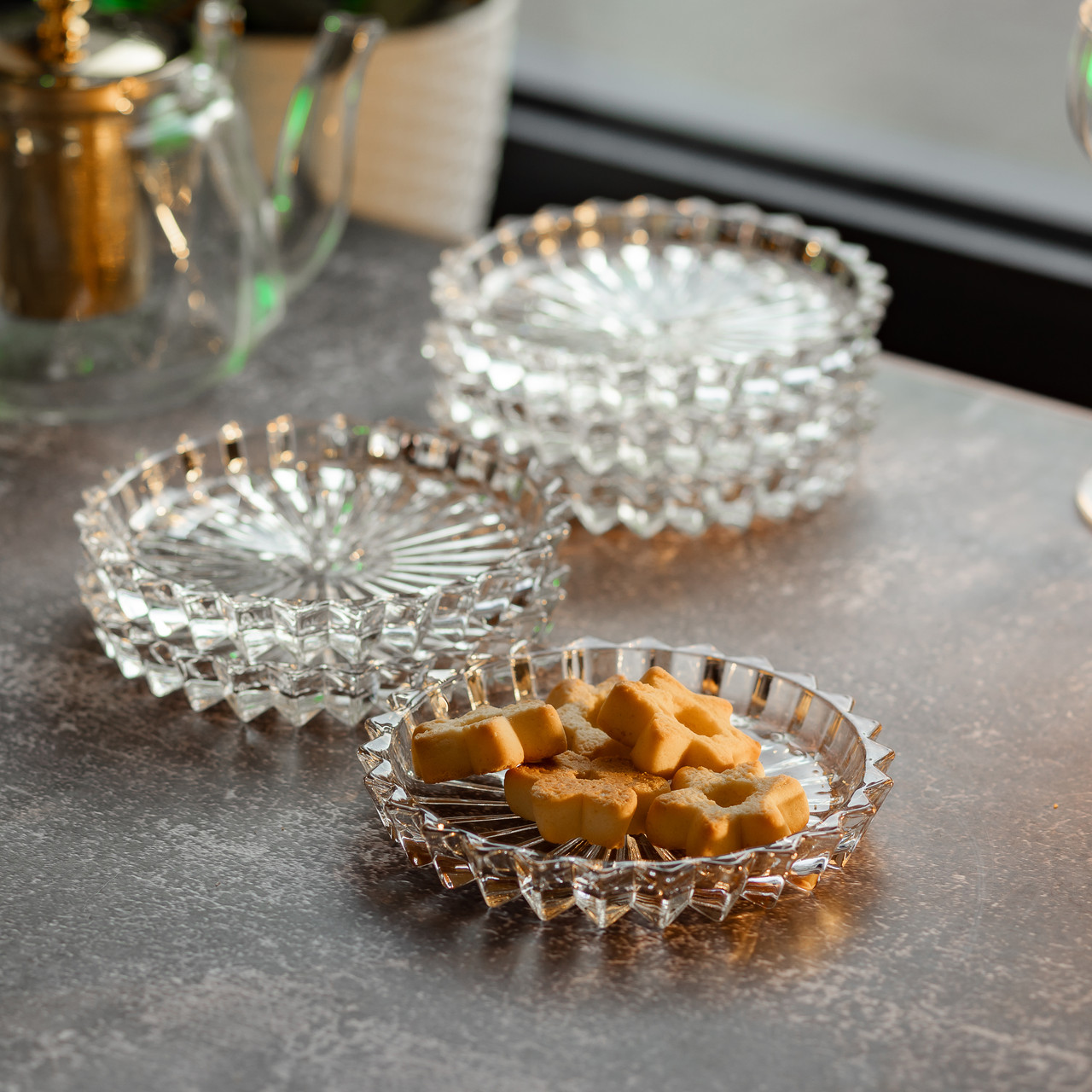 Набор из 6 тарілок для подачі по 12 см скляні прозорі круглі HP-YH-31_HP-YH-31_Milantium_6