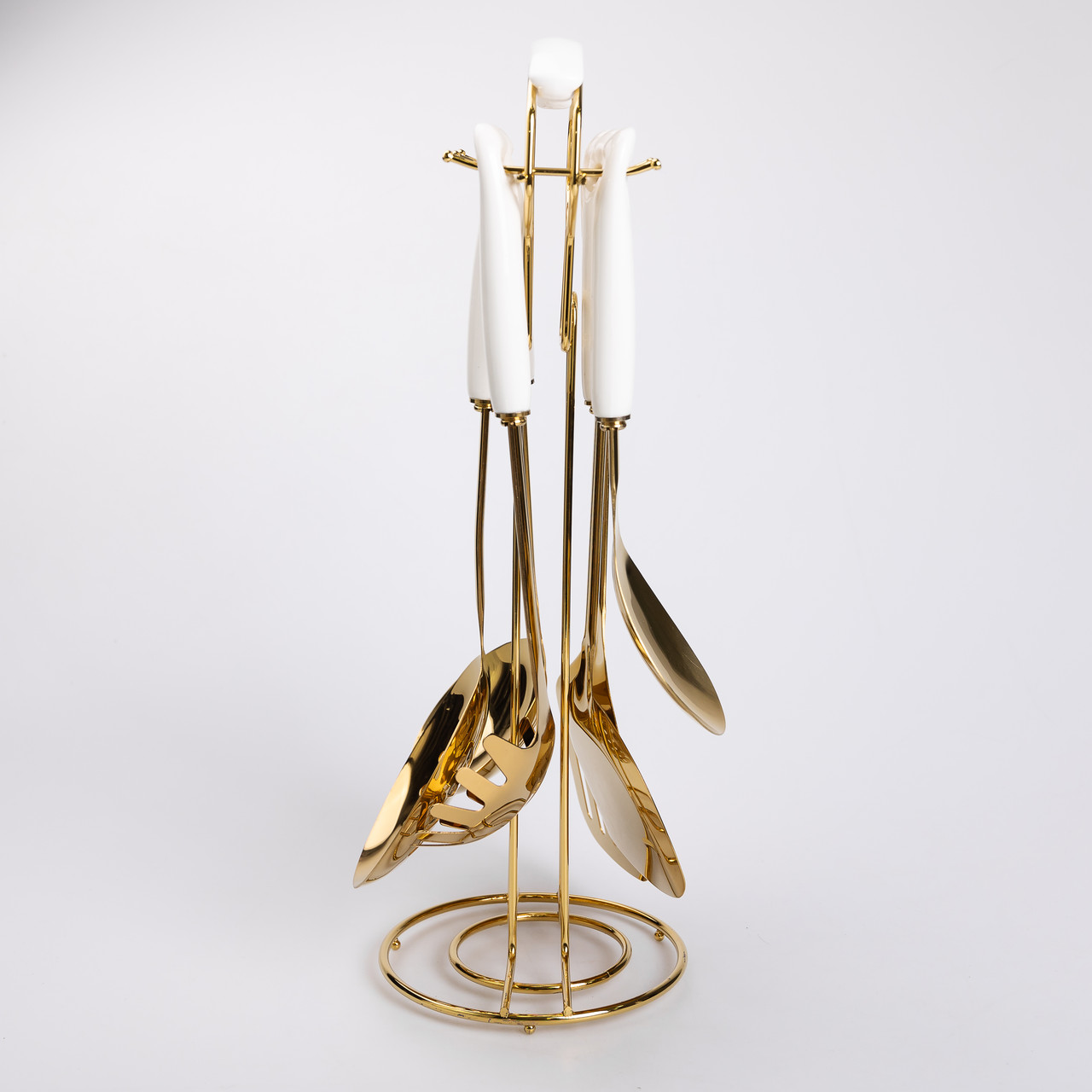 Набір кухонного приладдя на підставці 7 предметів кухонні аксесуари на підставці Білий із золотом_HP-20-65_Milantium_3